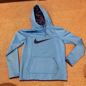 Nike DRI Fit Hoodie Small Blue Logo EUC  Comfy Athletic Cold Gear Running Layer